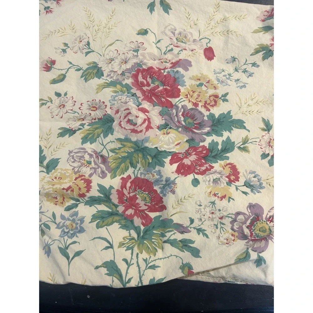 Ralph Lauren Garden Floral Pillow Case Ruffle Roses Yellow Reds Green